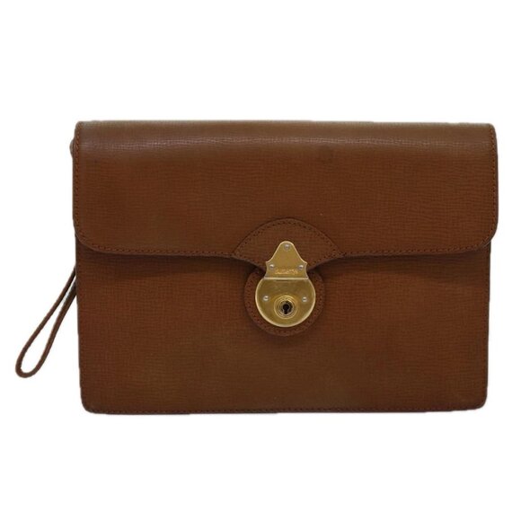Burberrys Clutch Bag Leather Brown Auth - Picture 1 of 16